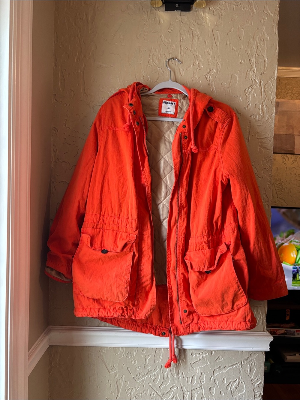 Old Navy Orange Hooded Anorak Jacket with Removable Quilted Lining